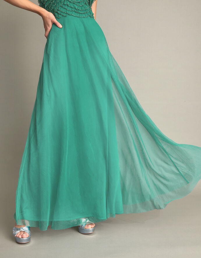 Aiya Rainforest Green Embellished Maxi Dress with Batwing Sleeves