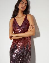 Claire Sleeveless Sequin Midi Dress, Red (RED), large