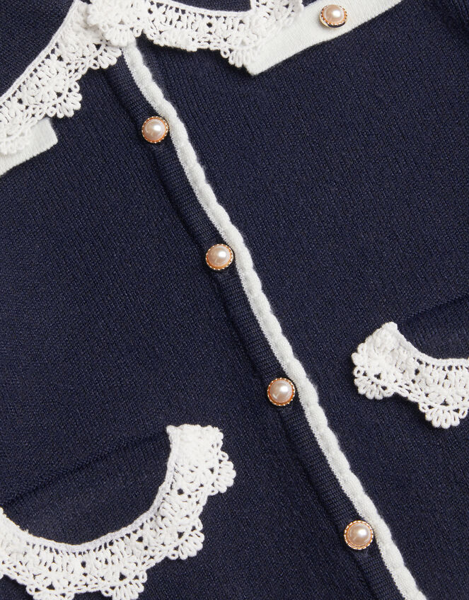 Crochet Collar Cardigan, Blue (NAVY), large