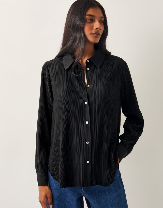 Paula Plisse Shirt, Black (BLACK), large