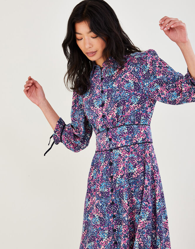 Print Floral Dress with Collar, Purple (PURPLE), large