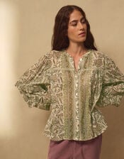 East Odette Hand-Woodblock Print Blouse, Multi (MULTI), large