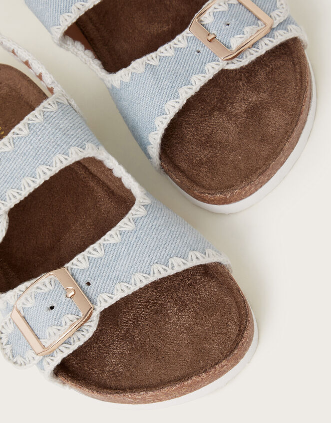 Denim Whipstitch Buckle Sandals, Blue (BLUE), large