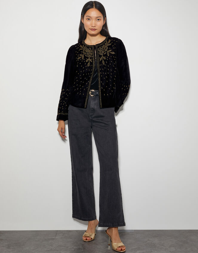 Beth Embellished Velvet Jacket, Black (BLACK), large