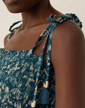 East  Rohini Floral Print Cotton-Viscose Dress, Teal (TEAL), large