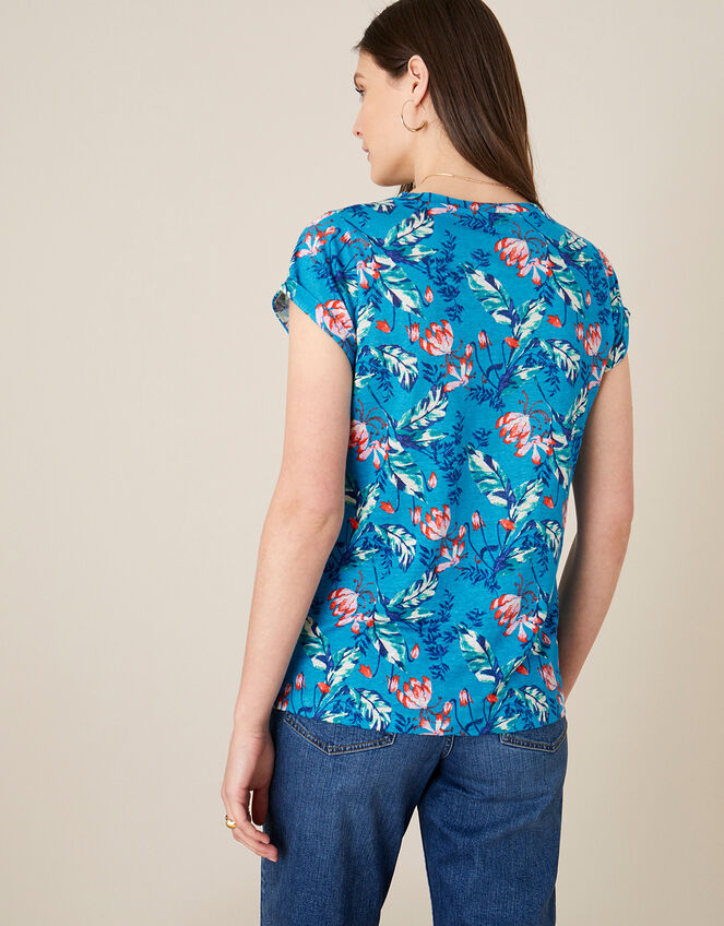 Brady Printed Top in Pure Linen, Blue (BLUE), large