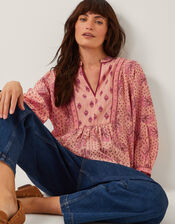 Sybil Contrast Print Blouse, Orange (CORAL), large