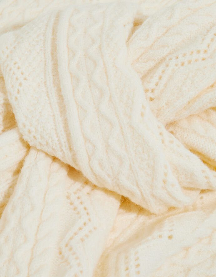 Tassel Trim Cable Knit Scarf