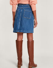 Denim Button Through Belted Skirt with Sustainable Cotton, Blue (INDIGO), large