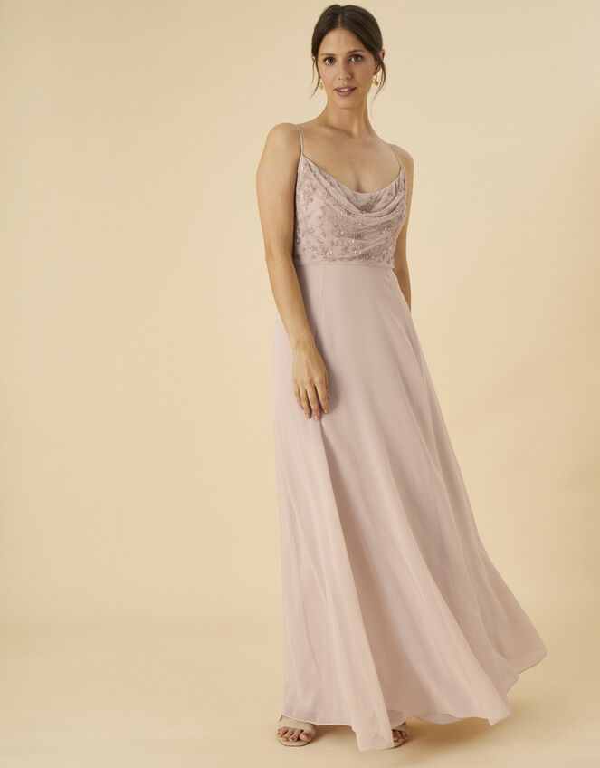 Campbell Cowl Neck Maxi Dress in Recycled Polyester Pink | Evening Dresses  | Monsoon UK.