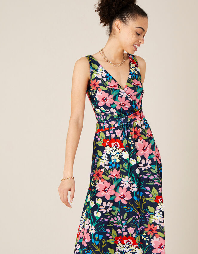 Nicole Floral Slinky Jersey Maxi Dress, Blue (NAVY), large