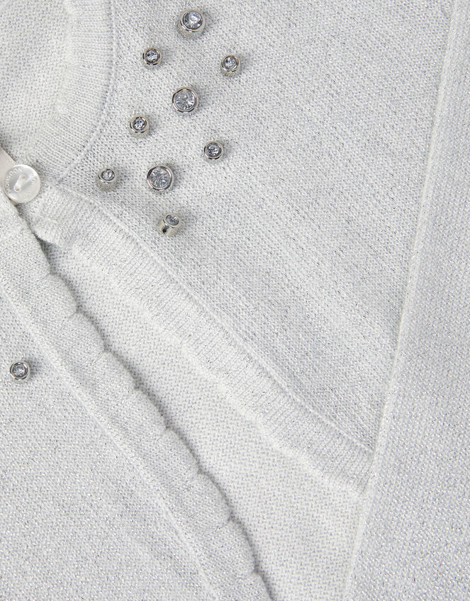 Diamant&eacute; Embellished Cardigan, Silver (SILVER), large
