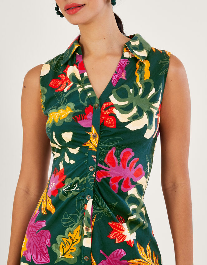 Lorena Floral Print Collar Dress Green Midi Dresses Monsoon UK.