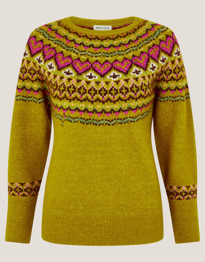 Floy Fair Isle Jumper, Green (OLIVE), large