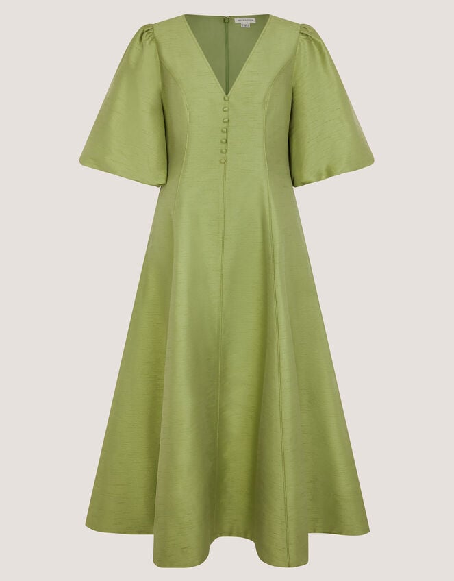 Beatrice Puff Sleeve A-Line Midi Dress, Green (PALE GREEN), large