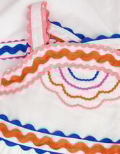 Ric Rac Trim Cotton Dress , White (WHITE), large