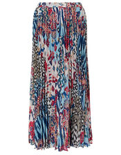 Mercy Mixed Print Pleated Skirt, Blue (BLUE), large