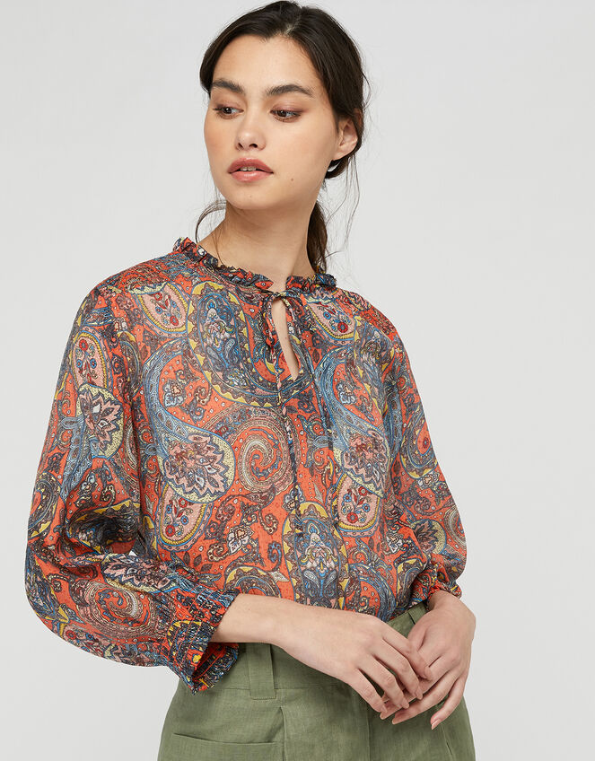 Phoenix Paisley Print Blouse, Orange (ORANGE), large