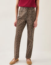 Annie Leopard Print Straight Leg Jeans, Brown (BROWN), large