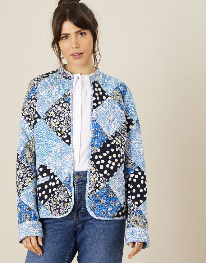 Patchwork Print Quilted Jacket, Blue (BLUE), large