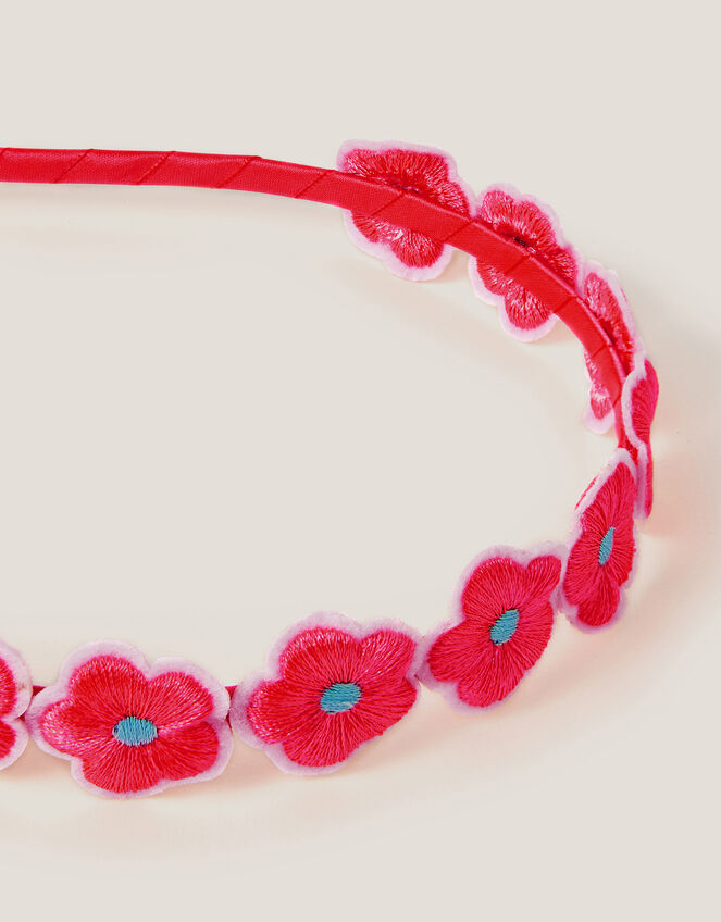 Embroidered Flower Headband, , large