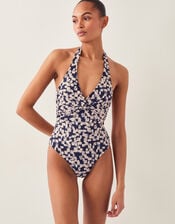 Alwena Abstract Print Halter Swimsuit, Black (BLACK), large