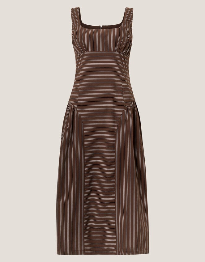 Selena Square Neck Stripe Midi Dress, Brown (CHOCOLATE), large