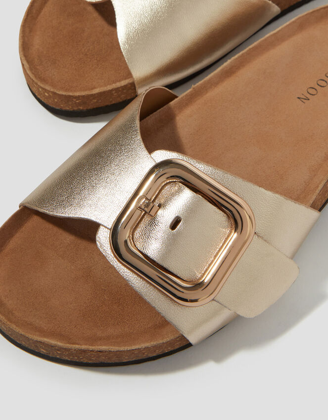 Cecil Metallic Leather Slide Sandals, Gold (GOLD), large