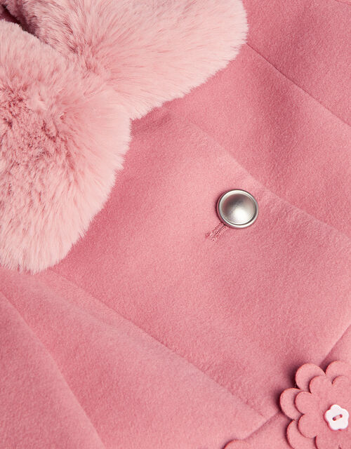 Laser Cut Flower Waist Coat with Fur Collar , Pink (PINK), large