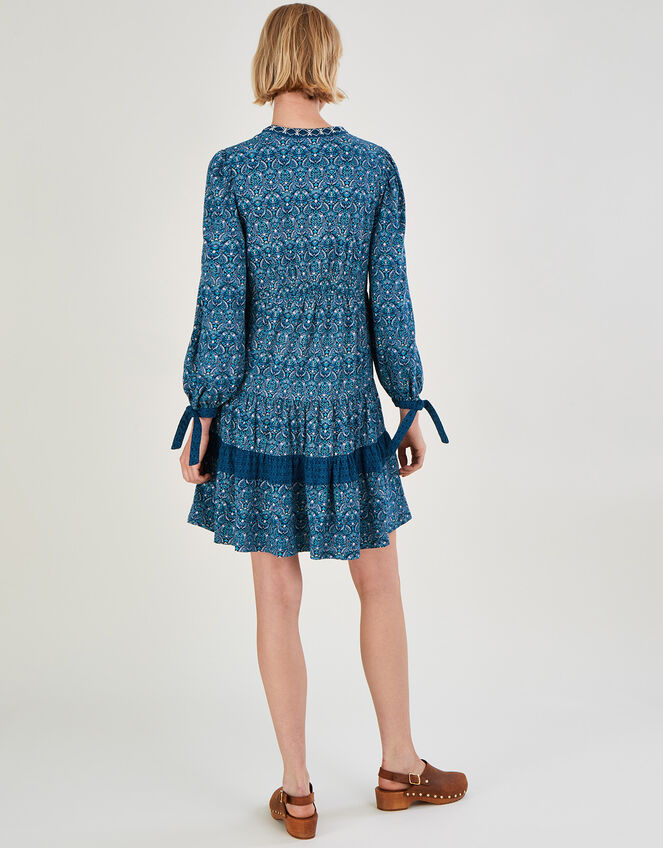 Paisley Print Jersey Smock Dress, Blue (NAVY), large