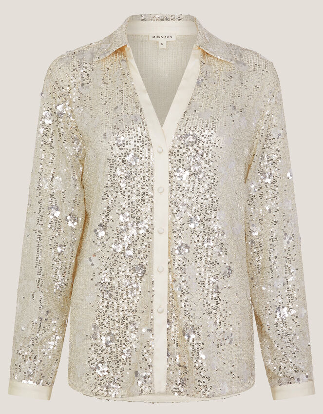 Seema Sequin Shirt, Silver (SILVER), large