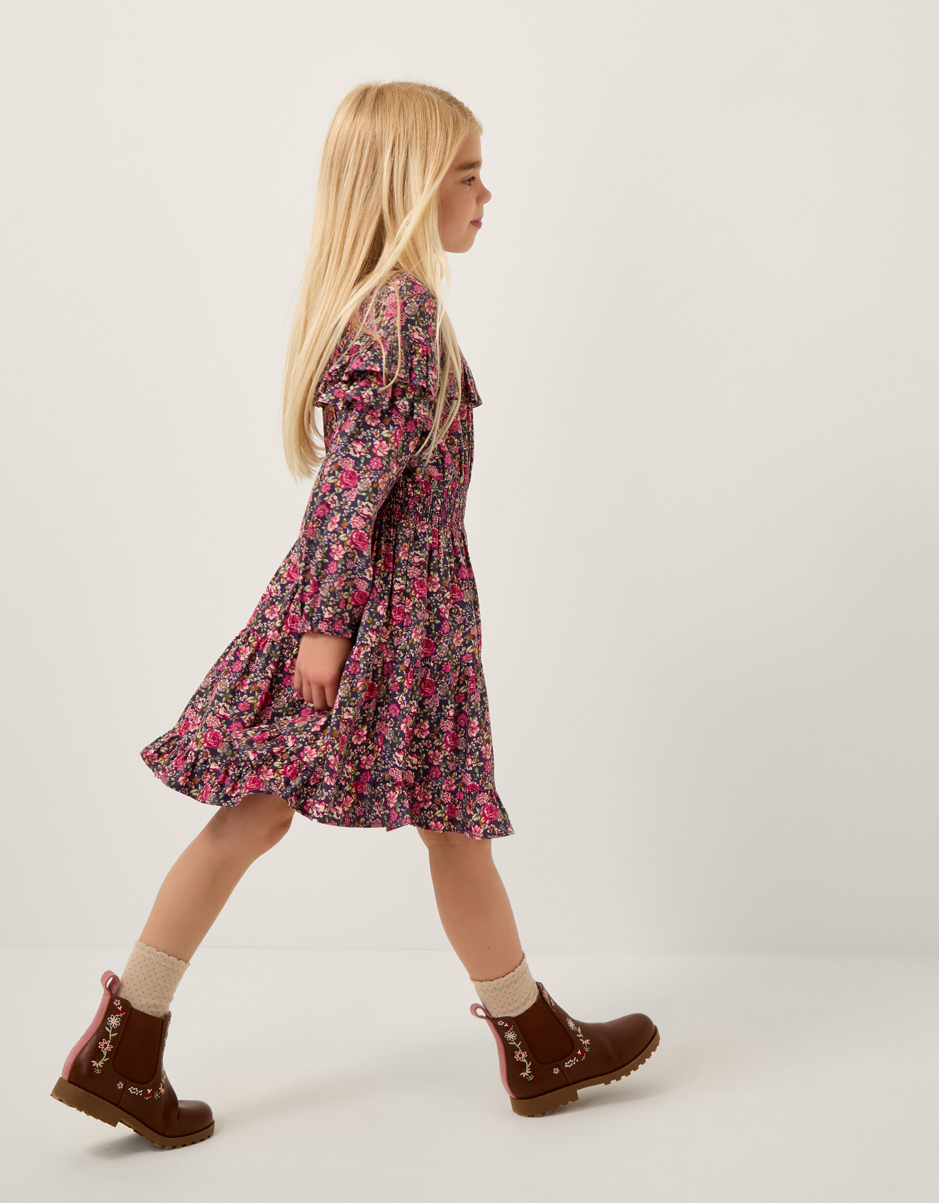 Ditsy Floral Ruffle Dress Blue