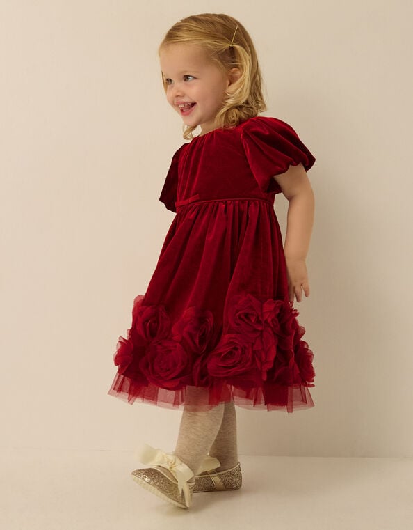 Baby Adelyn Rose Appliqu&eacute; Velvet Party Dress, Red (RED), large