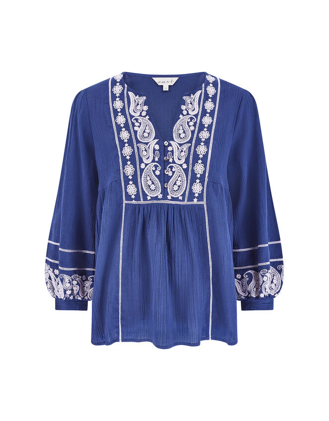 East Circe Paisley Embroidered Blouse, Blue (NAVY), large