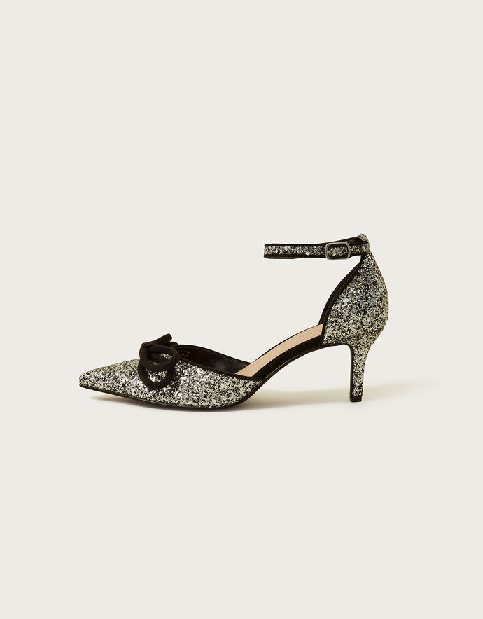 Pointy Glitter Kitten Heels Silver