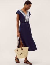 Tara V-Neck Midi Kaftan Dress, Blue (BLUE), large