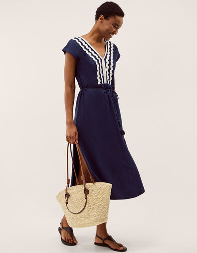 Tara V-Neck Midi Kaftan Dress, Blue (BLUE), large