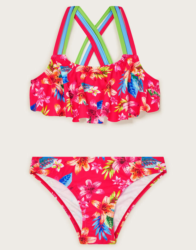 Kendall Tropical Print Bikini Set, Red (RED), large