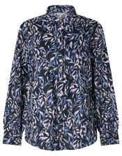 Phoenix Printed Shirt in Pure Linen, Blue (NAVY), large