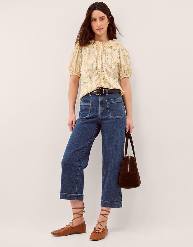 Naomi Puff Sleeve Floral Lace Blouse, Yellow (LEMON), large