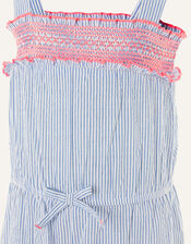 Ticking Stripe Jumpsuit in Pure Cotton, Blue (BLUE), large