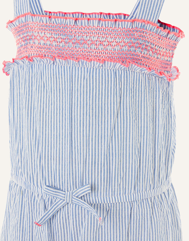 Ticking Stripe Jumpsuit in Pure Cotton, Blue (BLUE), large