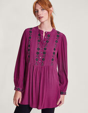 Longline Embroidered Tunic Top, Pink (PINK), large