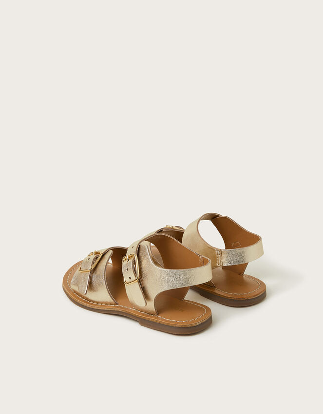 Metallic Leather Buckle Strap Sandals, Gold (GOLD), large