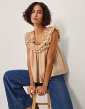 Ella Sleeveless Frill Top, APRICOT, large