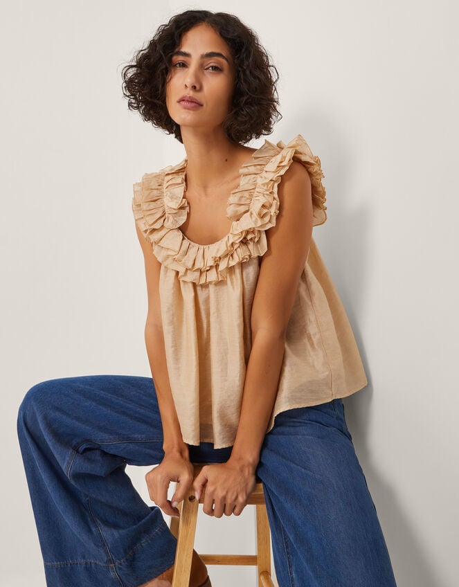 Ella Sleeveless Frill Top, APRICOT, large