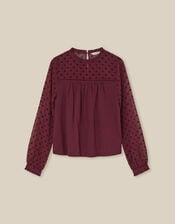 Diana Devor&eacute; Polka Dot Jersey Top, Red (BURGUNDY), large