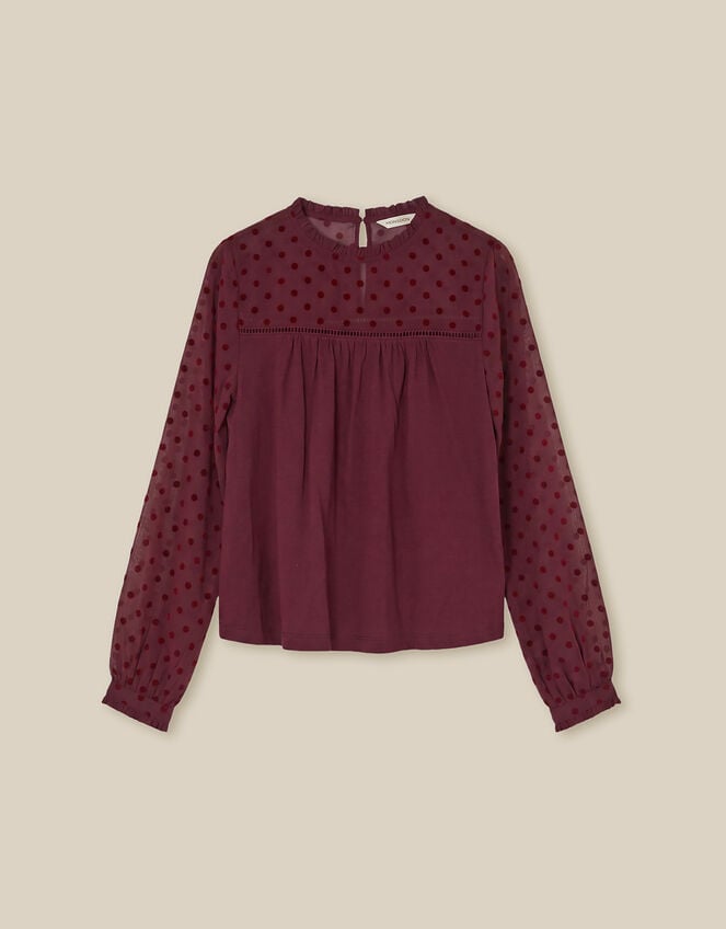 Diana Devor&eacute; Polka Dot Jersey Top, Red (BURGUNDY), large