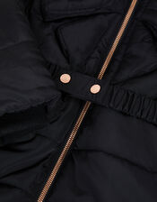 Bow Hooded Puffer Coat, Black (BLACK), large
