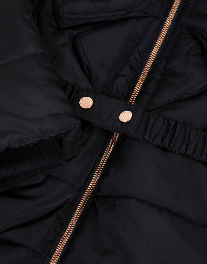 Bow Hooded Puffer Coat, Black (BLACK), large